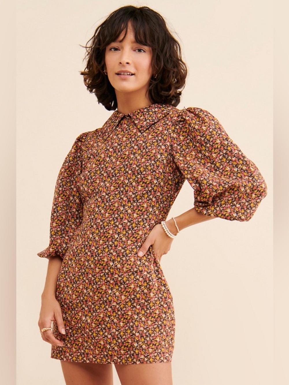 Free People “Making Plans” Mini Dress | Peter Pan Collar Puff Sleeve | Size 4